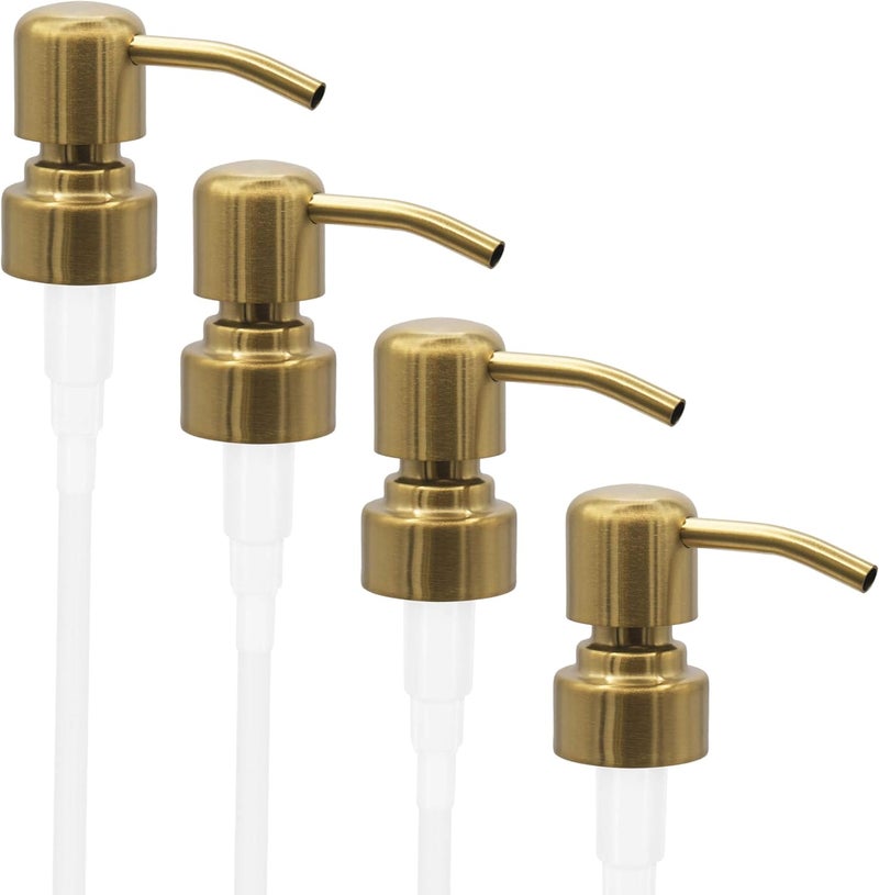 Altglas Four Pack - 4X Stainless Steel Soap Dispenser Pump 'Zagreb' as Replacement for Liquid Hand Soap Bottles (Brushed Gold) - Fits e.g. Jack Bottle - Image 1